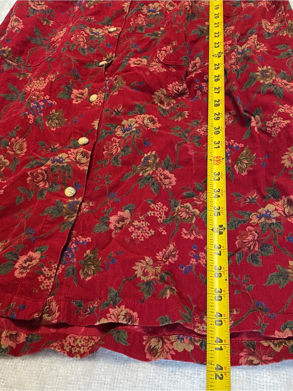 Vtg 90s Butter Mom Womens Sz M Red Floral Corduroy 100% Cotton Dress Cottagecore - Picture 4 of 6